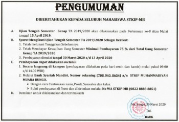 Pengumuman Ujian MID Semester Genap 2020